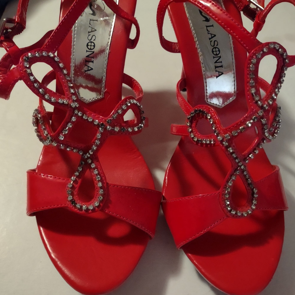 Onia Vibrant Red Sandals with Sparkling Accents
